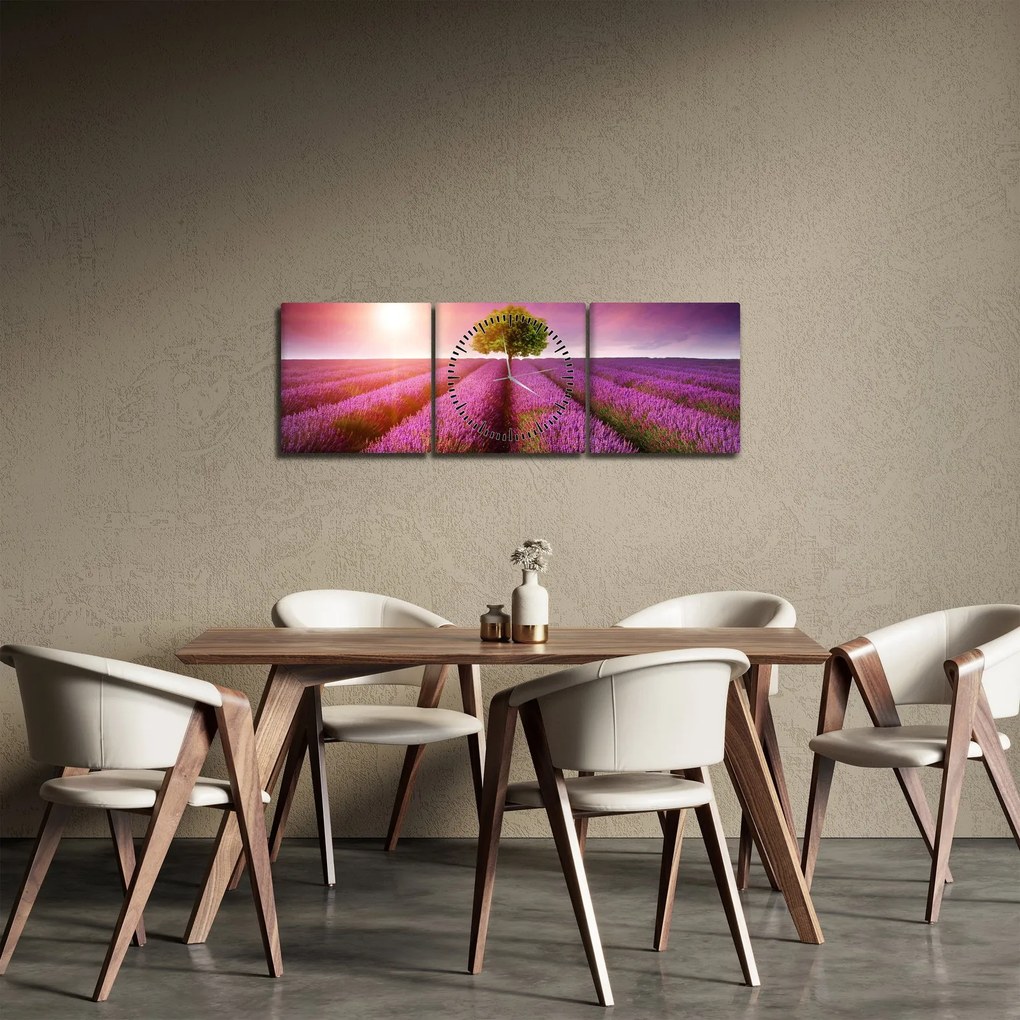 Obraz poľa s levanduľami (s hodinami) (90x30 cm)