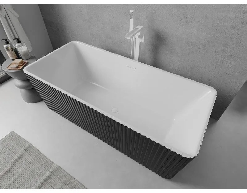 Mexen Nila, voľne stojaca ryhovaná vaňa 170 x 75 cm, biela-čierna, biely prepad, 52841708075-20