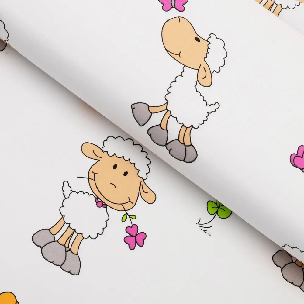 Biante Detský bavlnený záves Sandra SA-728 Veselé ovečky na bielom 150x150 cm