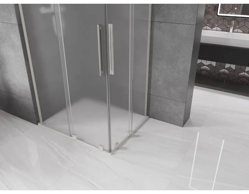 Mexen Velar L Duo, sprchový kút s posuvnými dverami 100 x 90 cm, 8mm sklo námraza, brúsená oceľ, 871-100-090-02-33-97