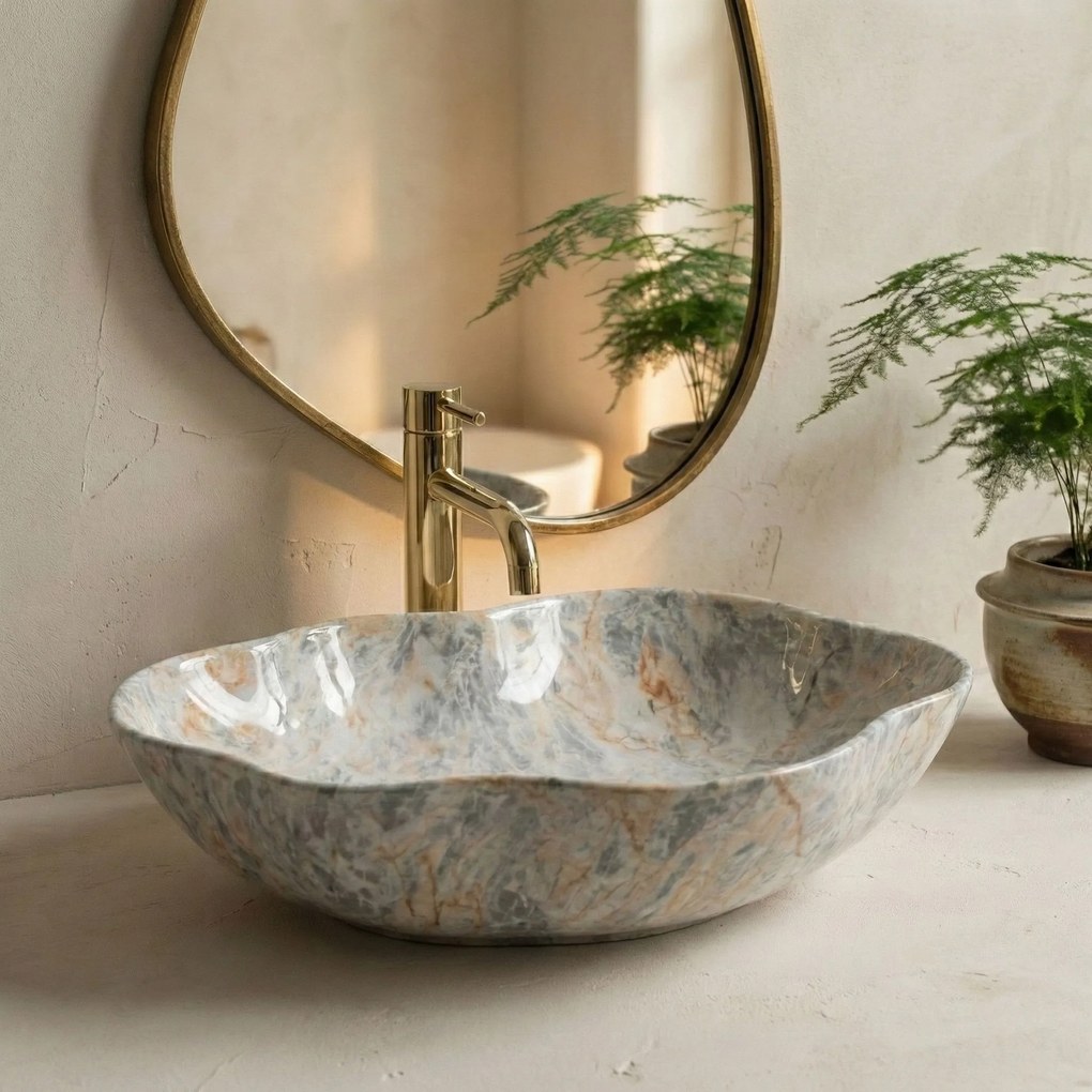 Rea Pearl Ruststone, umývadlo na dosku 505x380x135 mm, imitácia kameňa, REA-U0620