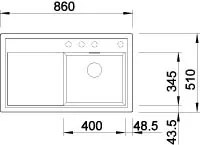Granitový drez Blanco ZENAR 45 S perlovo sivá drez vľavo s excentrom doska sklo