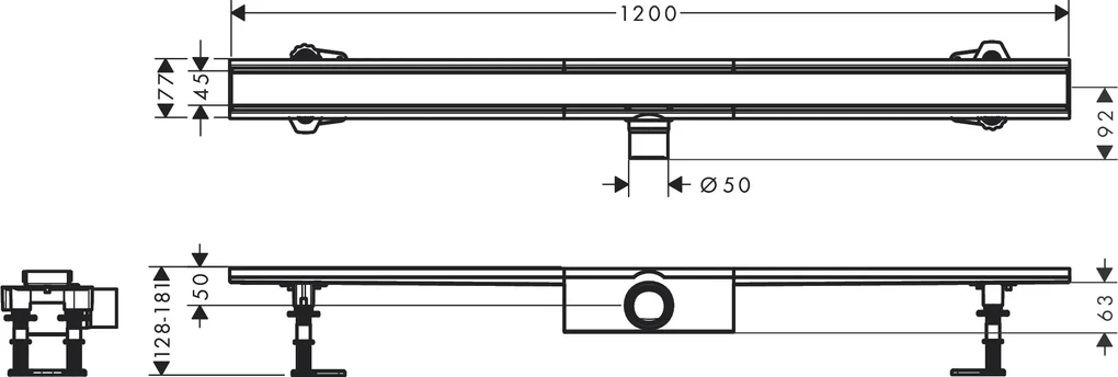 Hansgrohe RainDrain Compact ,úplná sada sprchového žľabu 1200 pre štandardnú inštaláciu, kartáčovaná nerezová oceľ, HAN-56184800