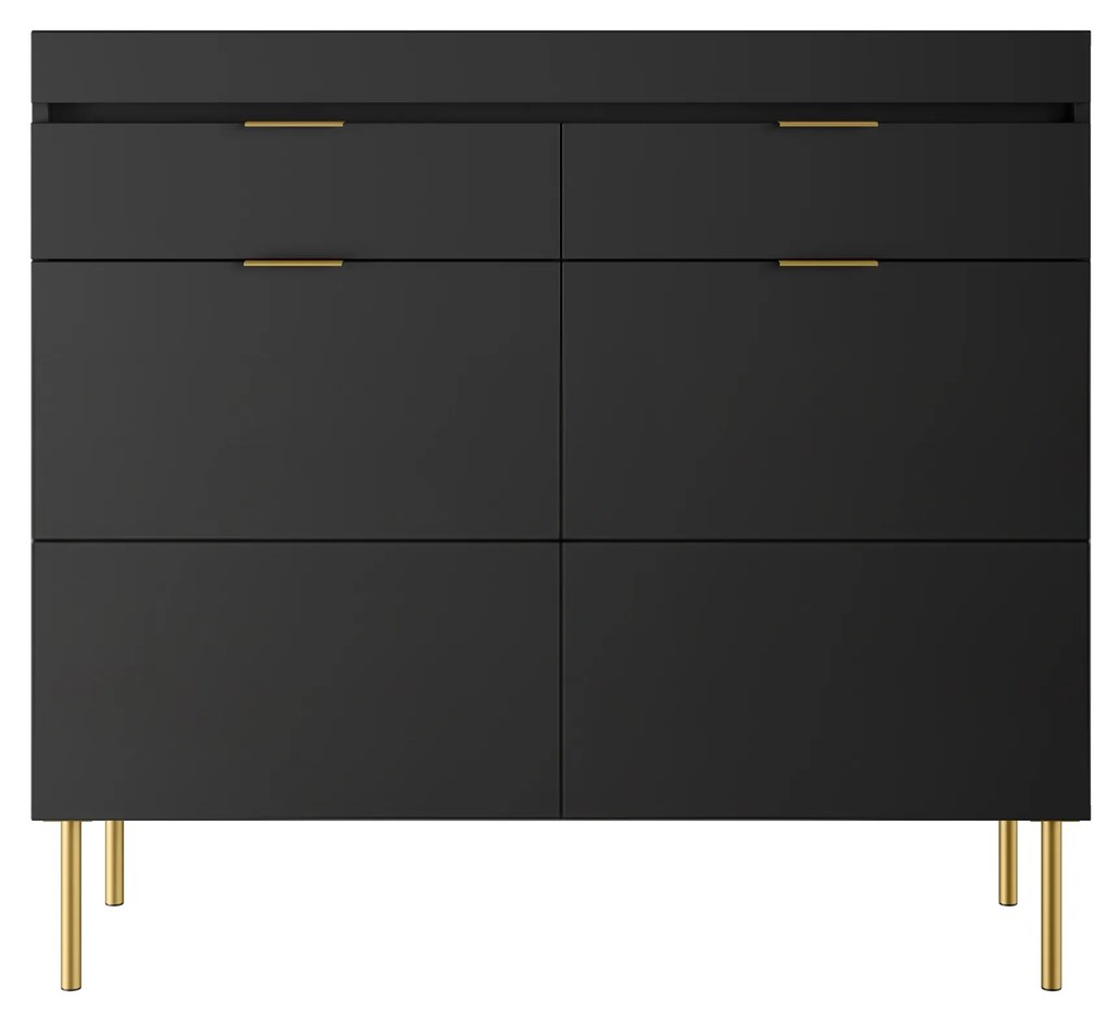 Komoda Sentia 105 cm s 2 zásuvkami - čierna / zlatá