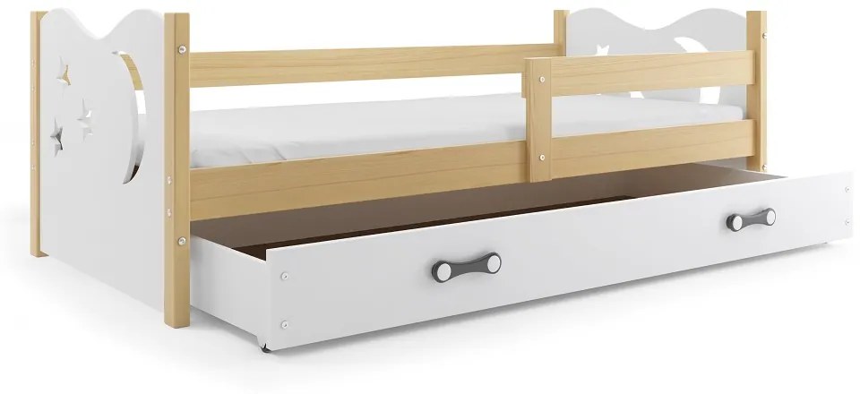 BMS Group Mikolaj jednolôžková posteľ 166x87 + zásuvka + matrac bielo-prírodná