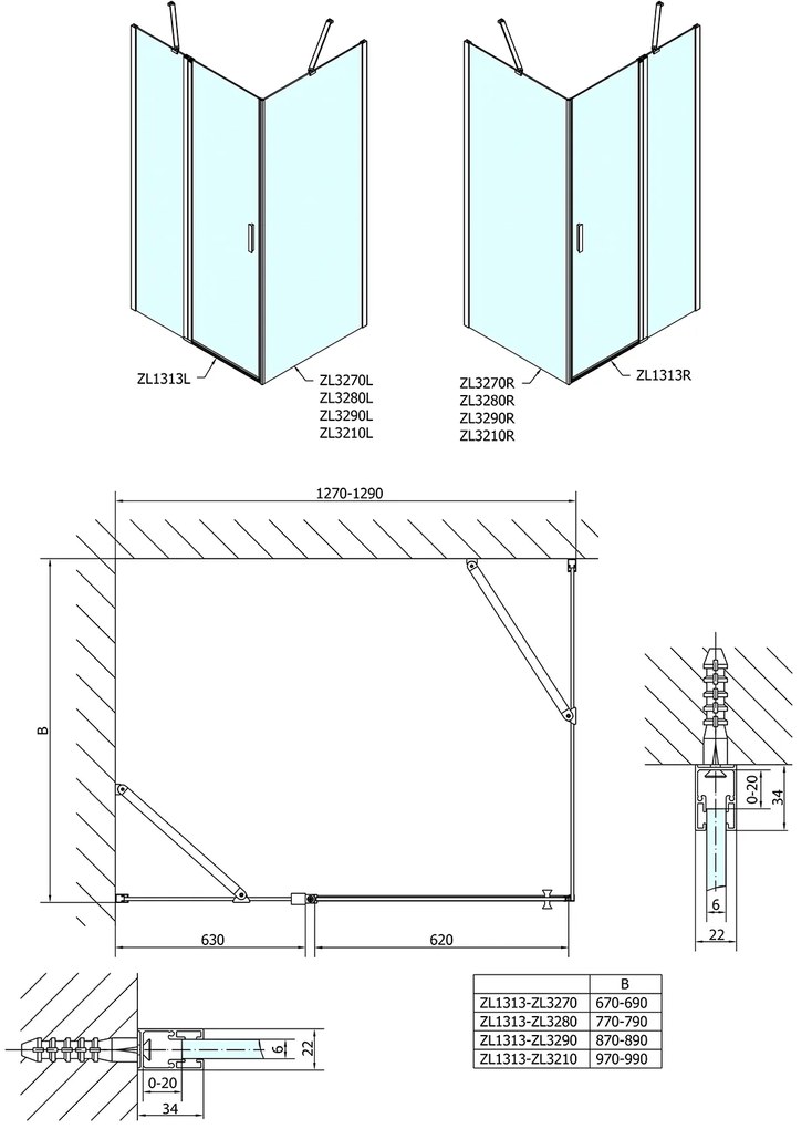 Polysan Polysan, Zoom Line obdĺžniková sprchová zástena 1300x800mm L/P varianta, ZL1313ZL3280