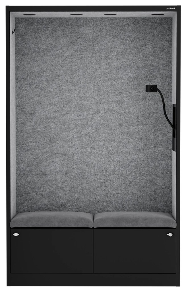 Akustická kabína SALLY MentalBox 1150 mm – čierny korpus, sivé sedadlo
