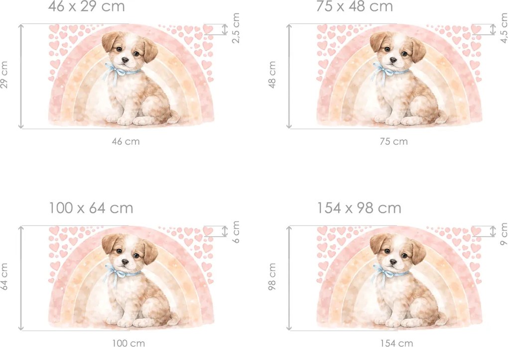 Dúha a psík textilní prelepiteľná nálepka na stenu hárok 46 x 29 cm