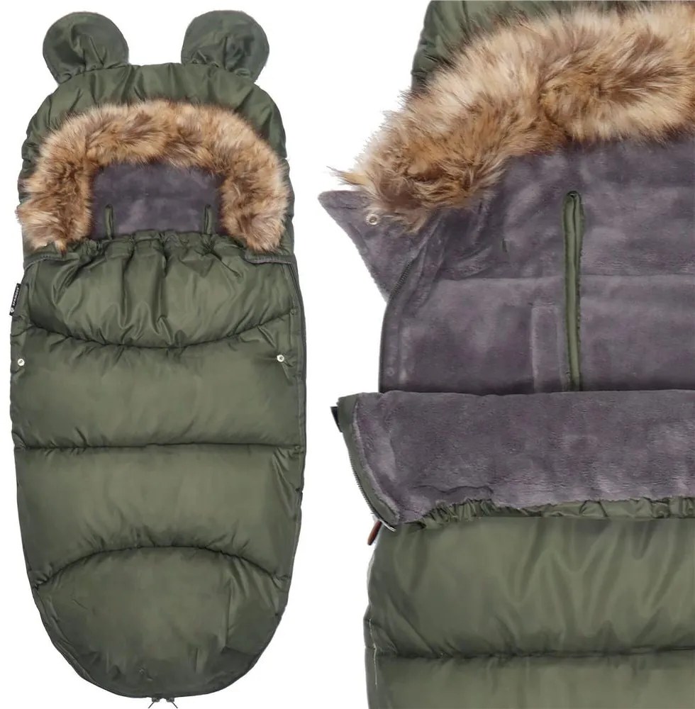 Spací vak s kožušinou na sánky SPRINGOS SB0048 -army