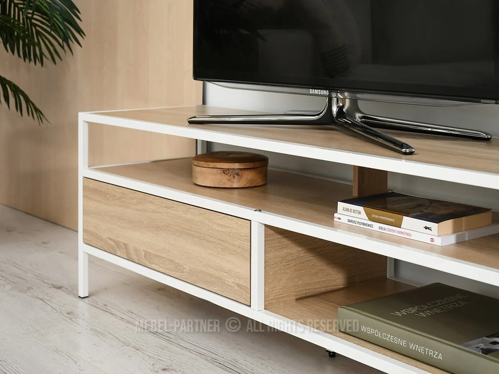TV stolík/skrinka Soren Rtv (sonoma + biela). Akcia -19%. Vlastná spoľahlivá doprava až k Vám domov. 1111730
