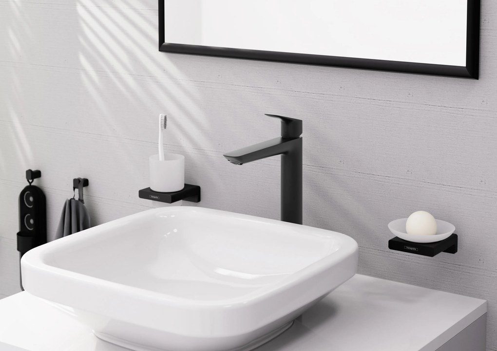 Hansgrohe Logis, páková umývadlová batéria 240 Fine s odtokovou súpravou s tiahlom, čierna matná, HAN-71257670