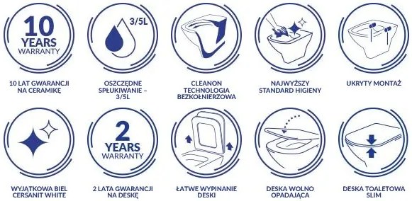 Cersanit Virgo, závesná wc misa CleanOn 56x36x37 cm s pomaly padajúcim sedátkom, biela, S701-427