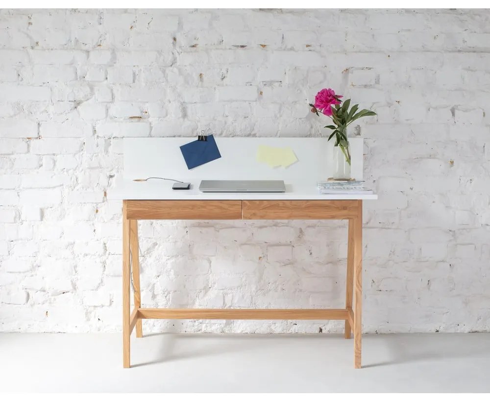 Biely písací stôl s podnožím z jaseňového dreva Ragaba Luka, dĺžka 85 cm