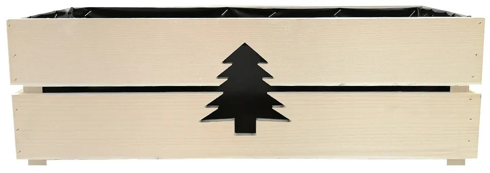 AMADEA Drevený vianočný kvetináč so stromčekom biely, vo vnútri s čiernou fóliou, 62x21,5x17cm, český výrobok