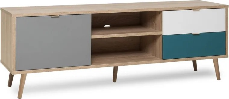 TV skrinka Cuba, dub/biela/šedá/petrolejová