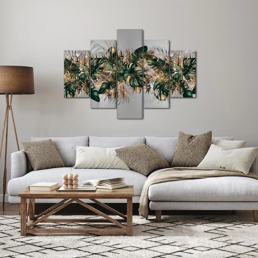 Obraz - Zlato-zelené tropické listy (150x105 cm)