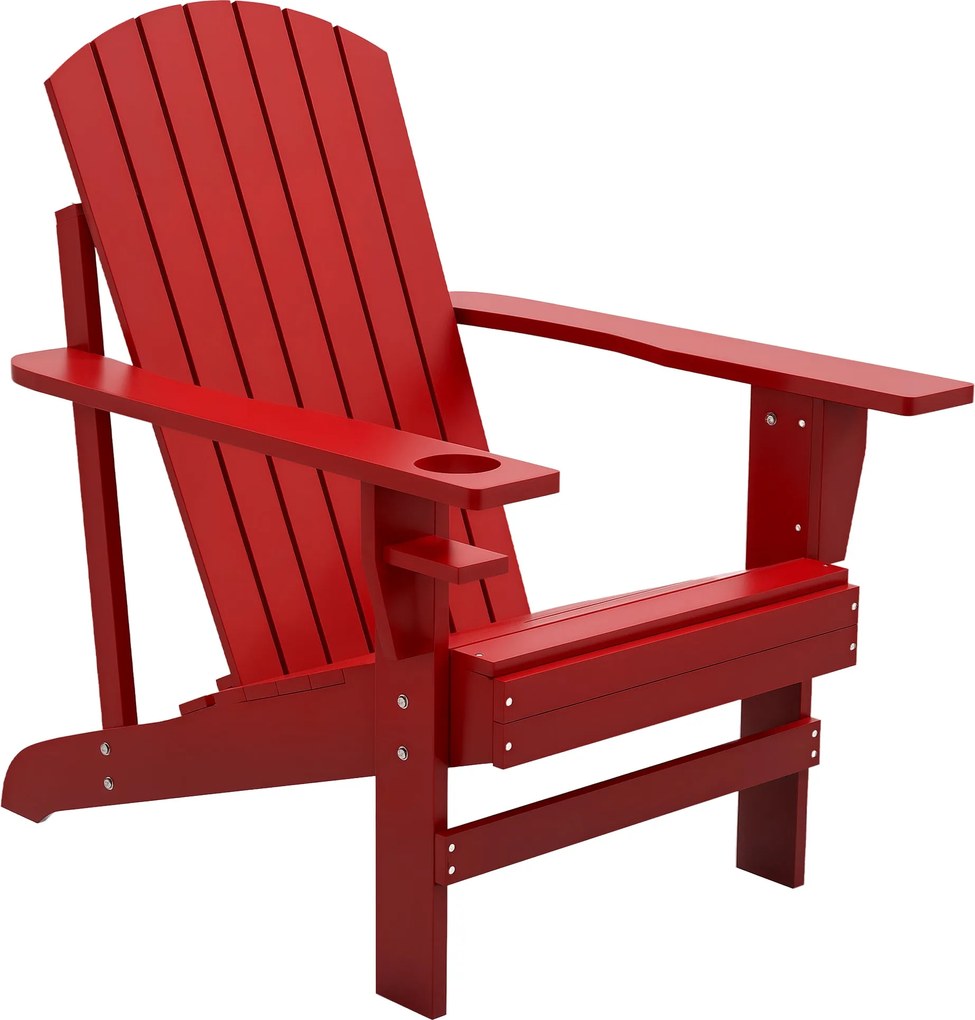 Outsunny Adirondack záhradná stolička s držiakom na pohár - lehátko na balkón, masívne drevo, červená 72 x 94 x 93 cm | Aosom