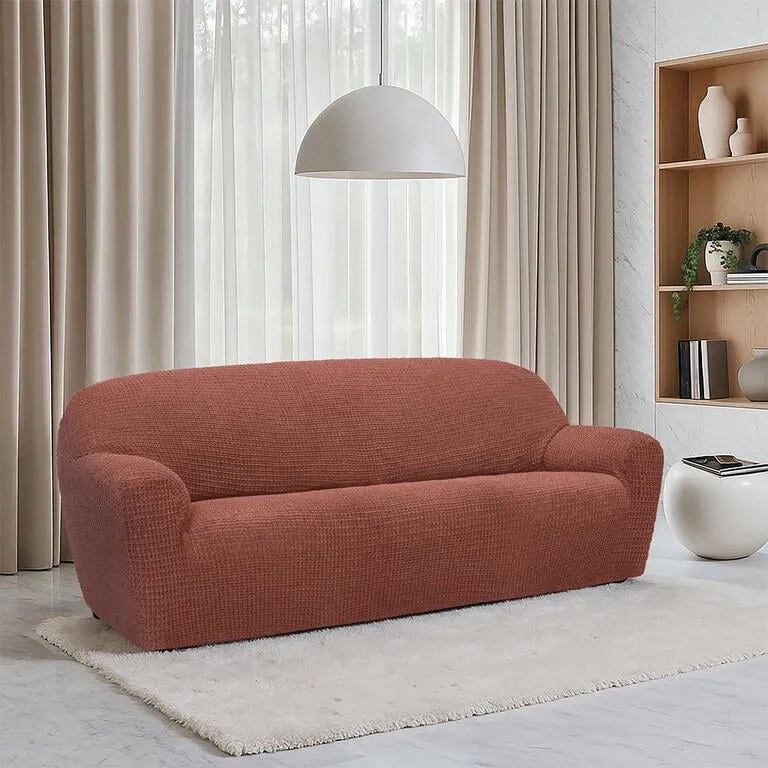 Super strečové poťahy RUBINIA tehlová trojkreslo (š. 180 - 230 cm)