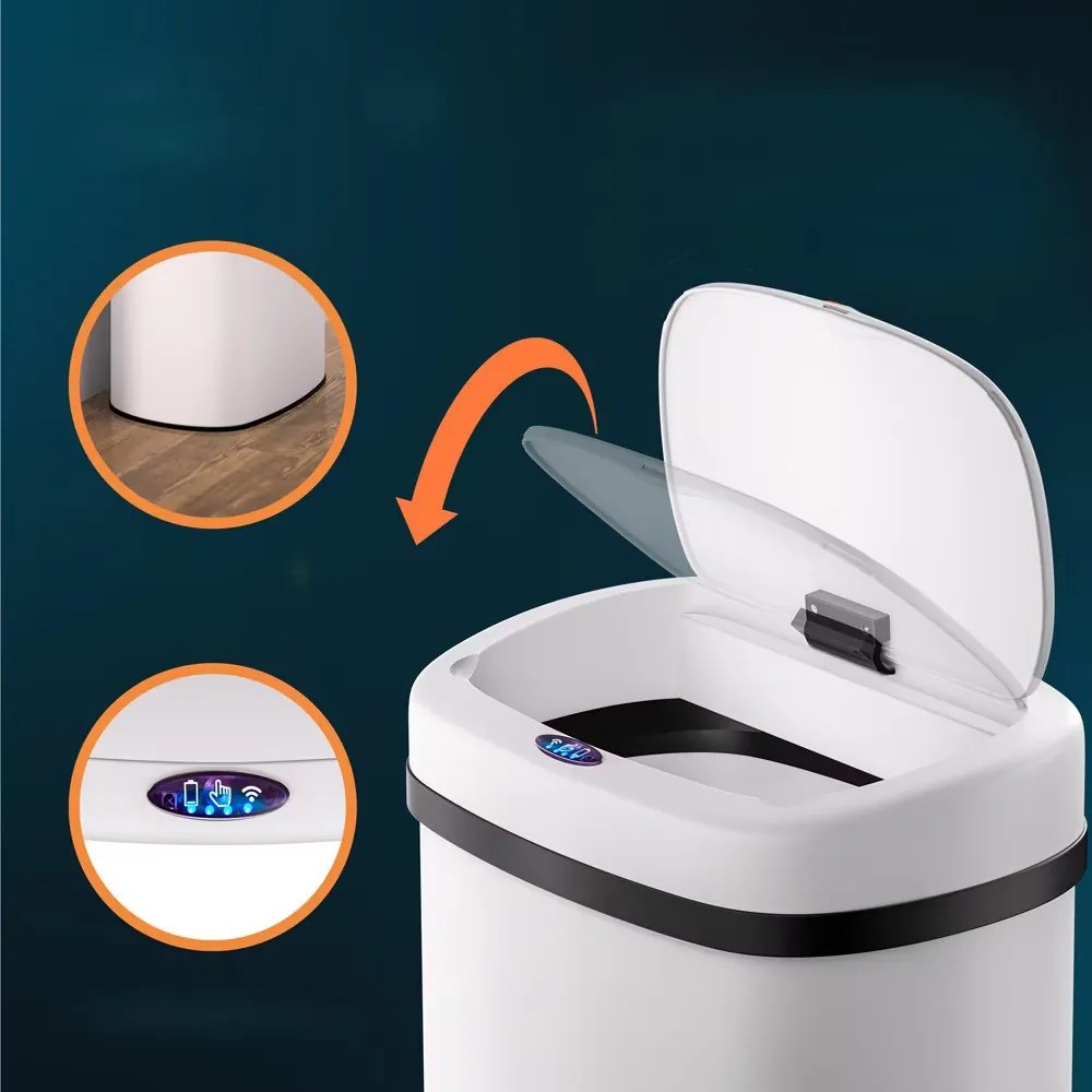 InternetovaZahrada Bezdotykový hranatý odpadkový kôš s USB 50 L - biely