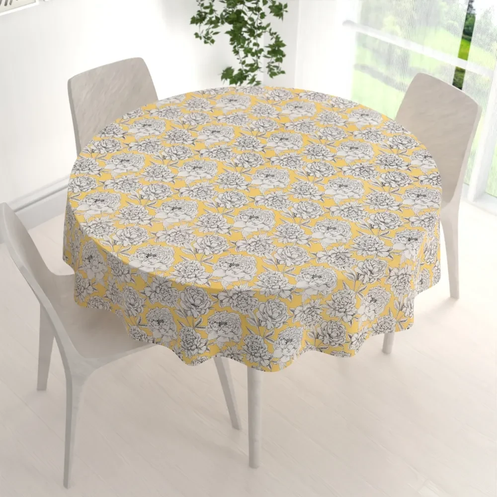 Biante Bavlnený okrúhly obrus Sandra SA-510 Pivonky na žltom Ø 120 cm