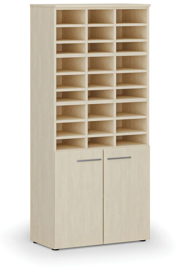 Triediaci regál s dverami PRIMO WOOD, 1781 x 800 x 420 mm, 27 priehradok, breza
