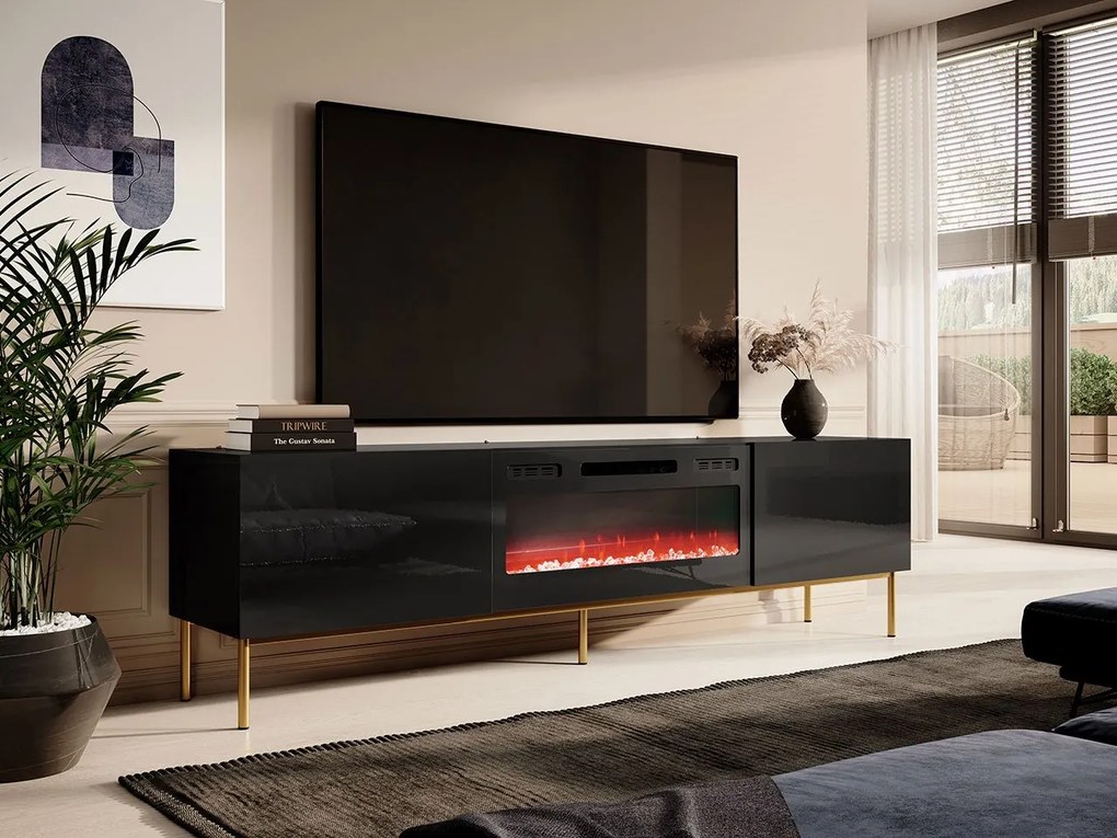 TV stolík Koda 200, Farby: biely / biely lesk + čierny, Krb: biely