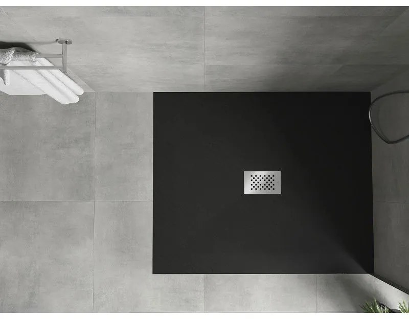 Mexen Hugo, obdĺžniková sprchová vanička SMC 140 x 100 cm, čierna, oceľová krytka, 42701014-X