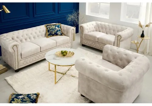 Sedacia súprava 42310 Chesterfield 3-sedenie Zamat Champagner  - Komfort-nábytok
