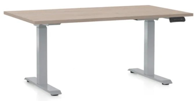Výškovo nastaviteľný stôl OfficeTech D, 140 x 80 cm, sivá podnož, dub