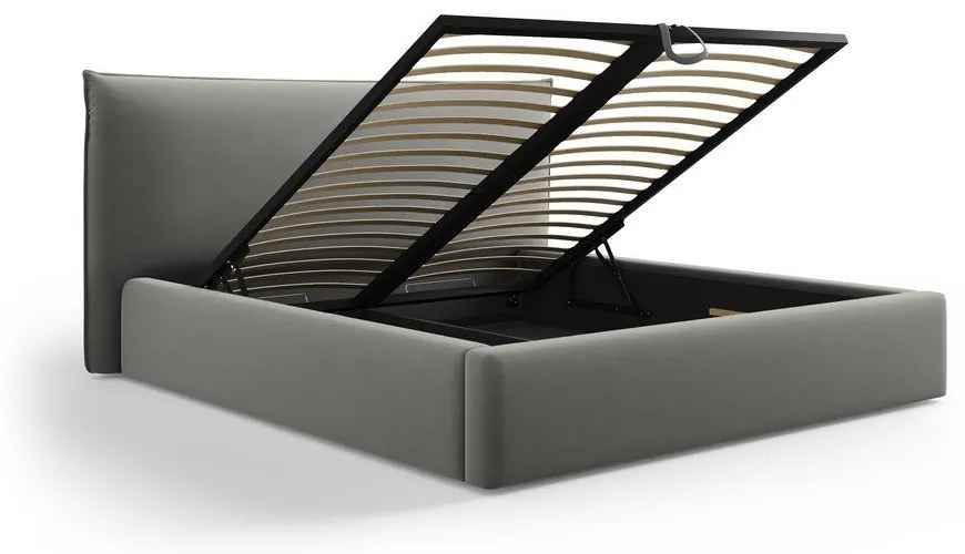 Sivá čalúnená dvojlôžková posteľ s úložným priestorom a roštom 180x200 cm Elio – Milo Casa
