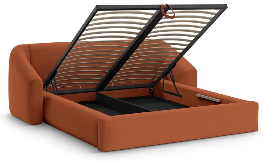 Čalúnená dvojlôžková posteľ s úložným priestorom s roštom 200x200 cm v tehlovej farbe Campi – Cosmopolitan Design