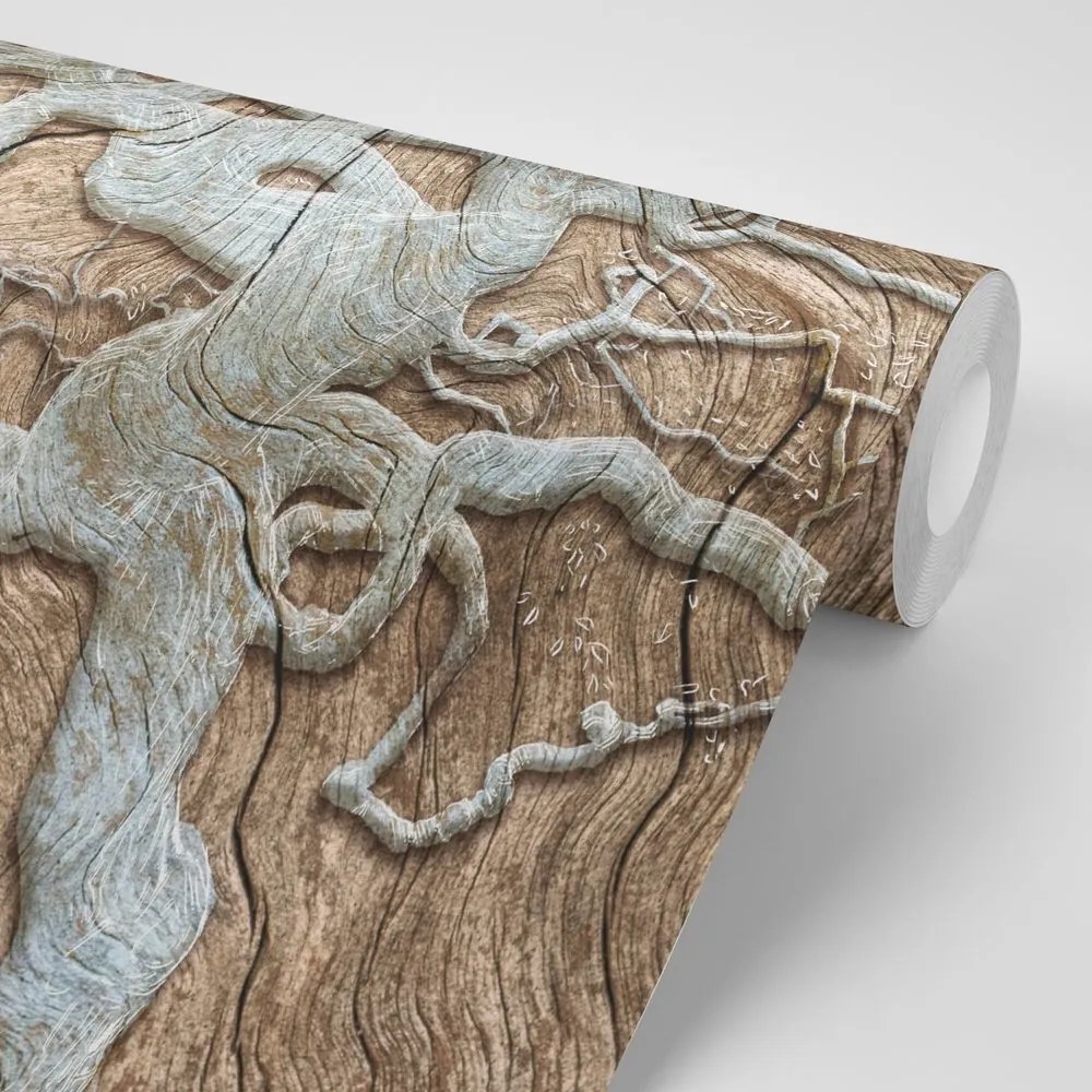 Tapeta abstraktný strom na dreve v béžovom - 300x200