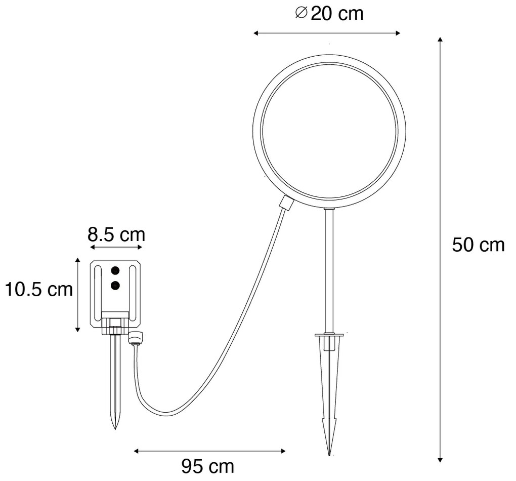 Bodové svetlo čierne 50 cm vrátane nabíjateľnej a solárnej LED IP65 - Adalind