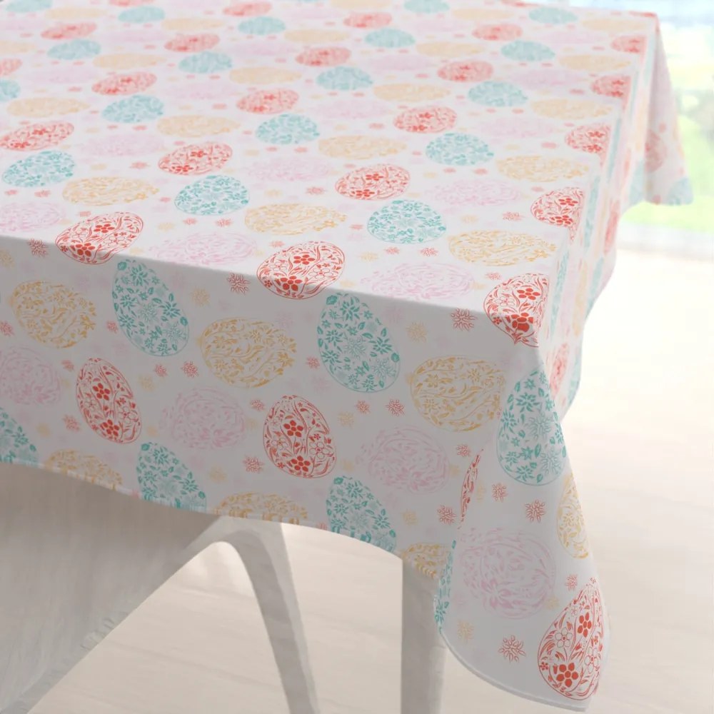 Biante Veľkonočný teflónový štvorcový obrus TF-106 Farebné kraslice na bielom 120x120 cm