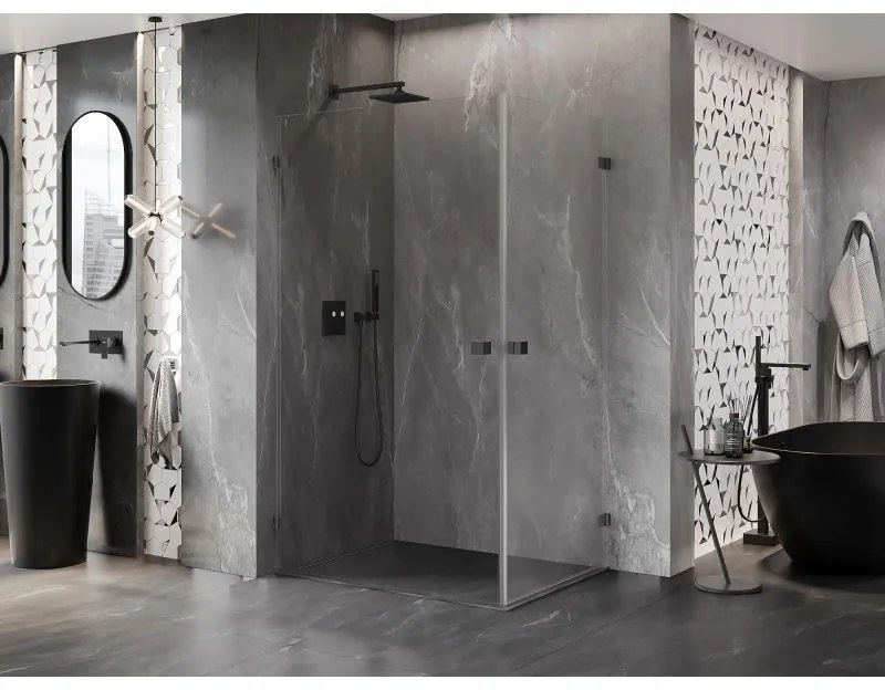 Mexen Lunar-B Duo výklopný sprchový kút 85 x 80 cm, číre sklo, grafitová, 832-085L-080P-95-00