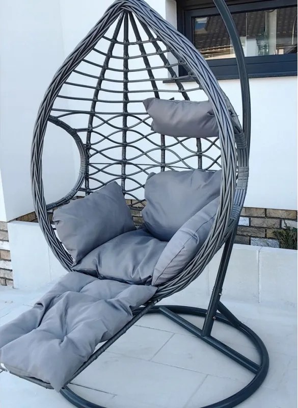 Sivé závesné kreslo s podnožkou DOMINIKANA WAVES