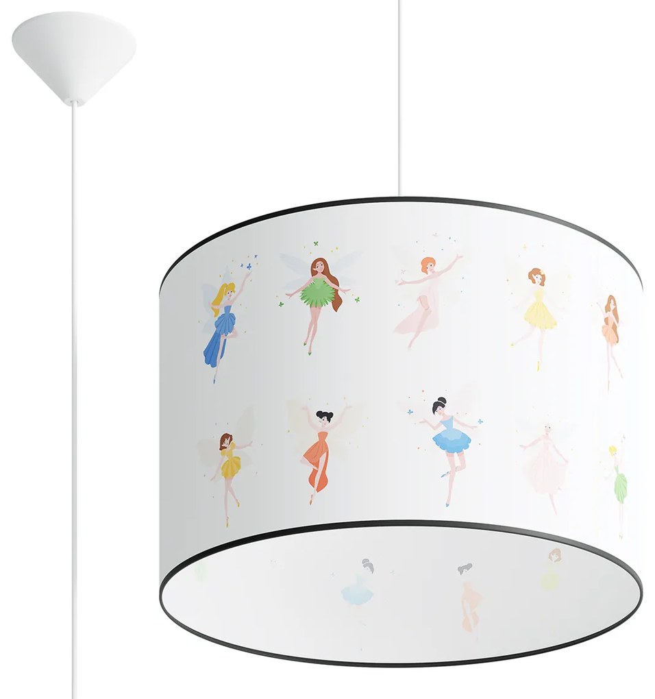 Detské závesné svietidlo Fairy, 1x plastové tienidlo so vzorom, (fi 40cm)