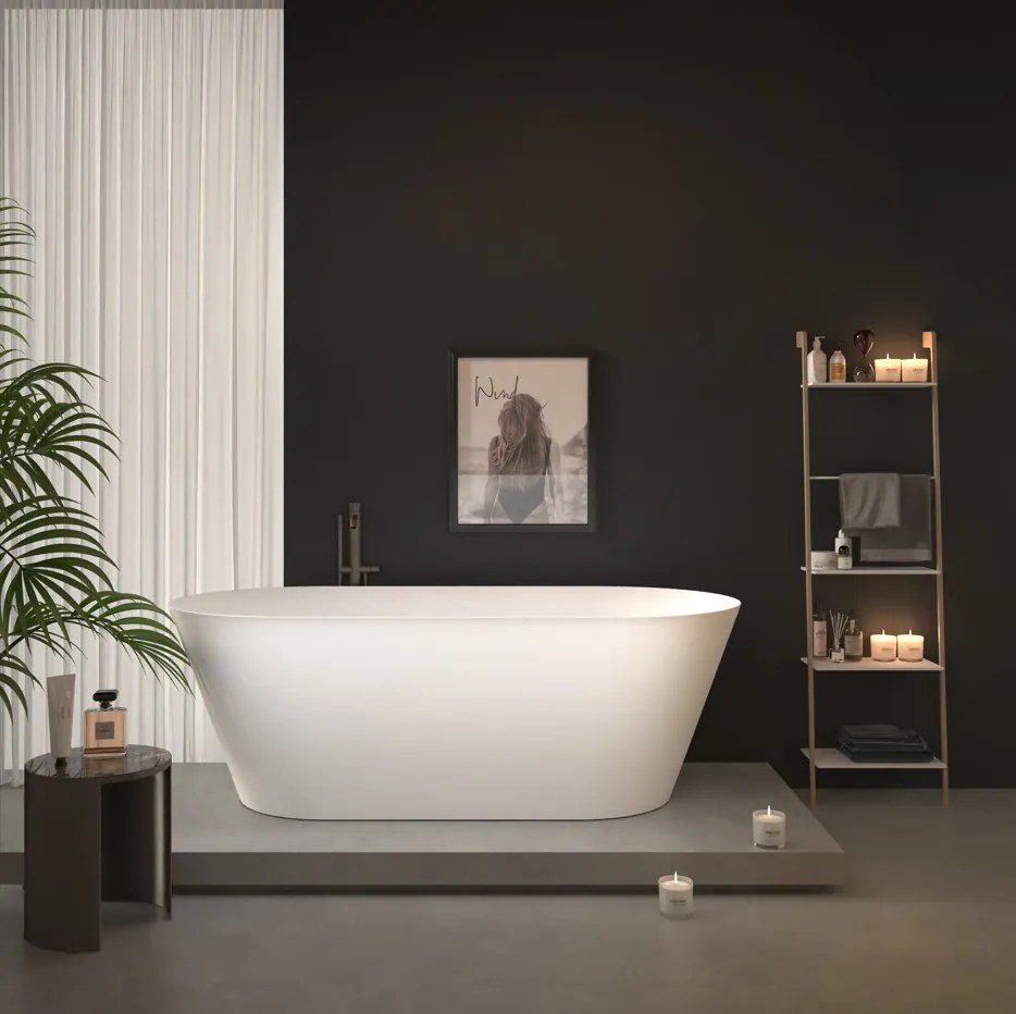 Erga Rhea, voľne stojaca vaňa 130x70 cm + odtoková zátka, biela lesklá, ERG-RHEA-130070-WH-WH