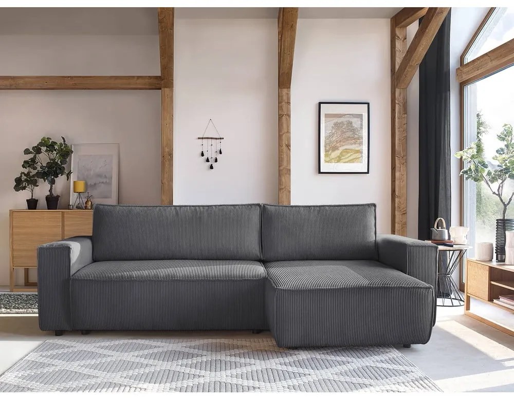 Tmavosivá menčestrová rozkladacia rohová variabilná pohovka Nihad – Bobochic Paris