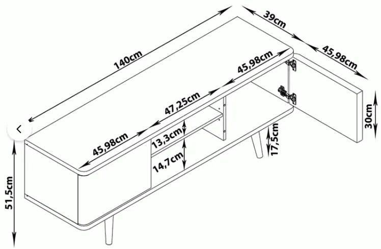 Biely TV stolík v dekore duba 140x52 cm Alana - Støraa