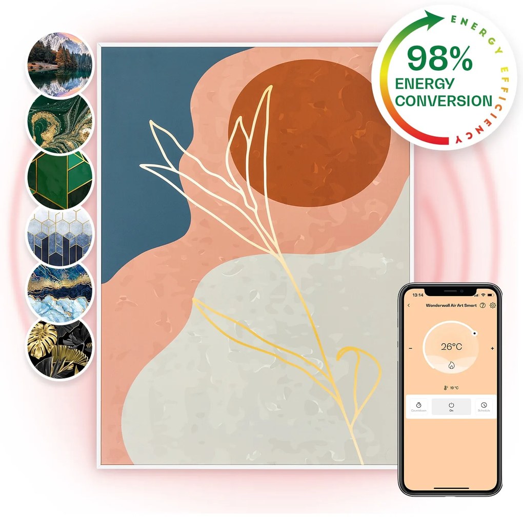 Klarstein Wonderwall Air Art, infračervený smart ohrievač, 60 x 80 cm, 500 W, nástenná inštalácia, aplikácia, zlaté linky