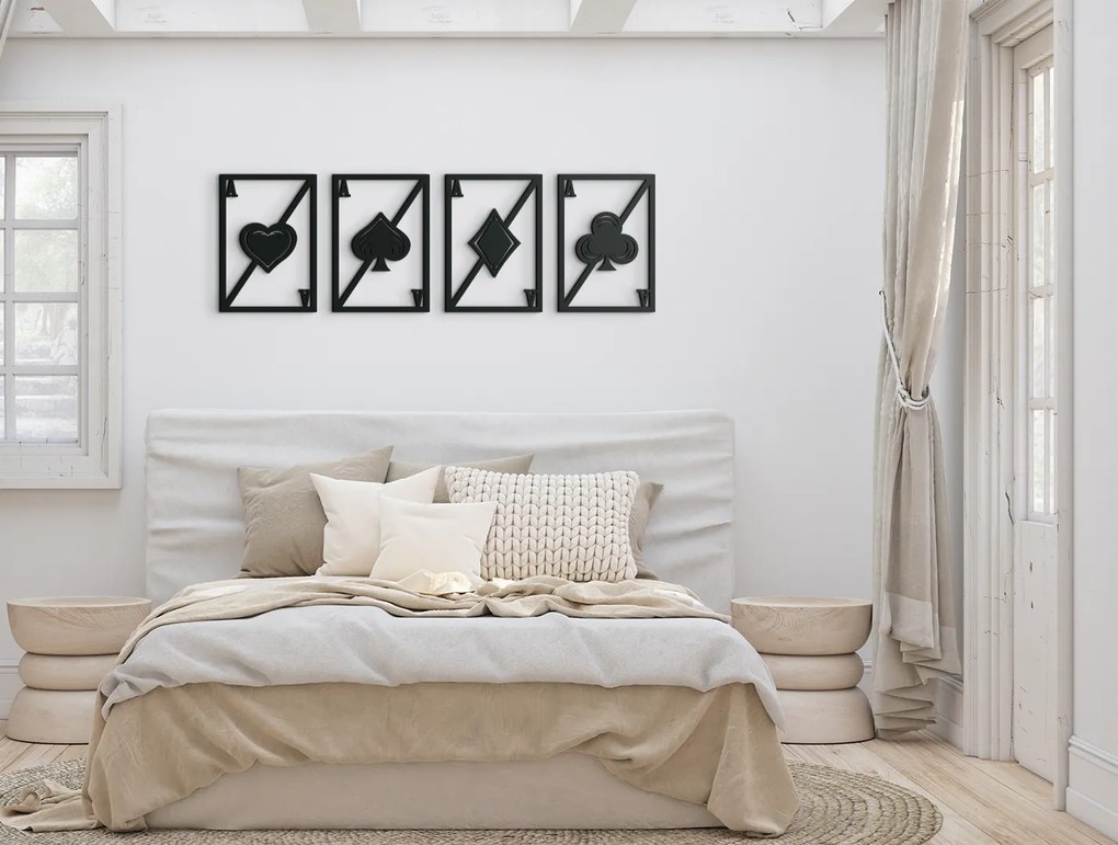 drevko Drevená nálepka na stenu Pokrové karty Rozmer obrazu: 20,5 x 65 cm, Farba dekorácie: Čierna