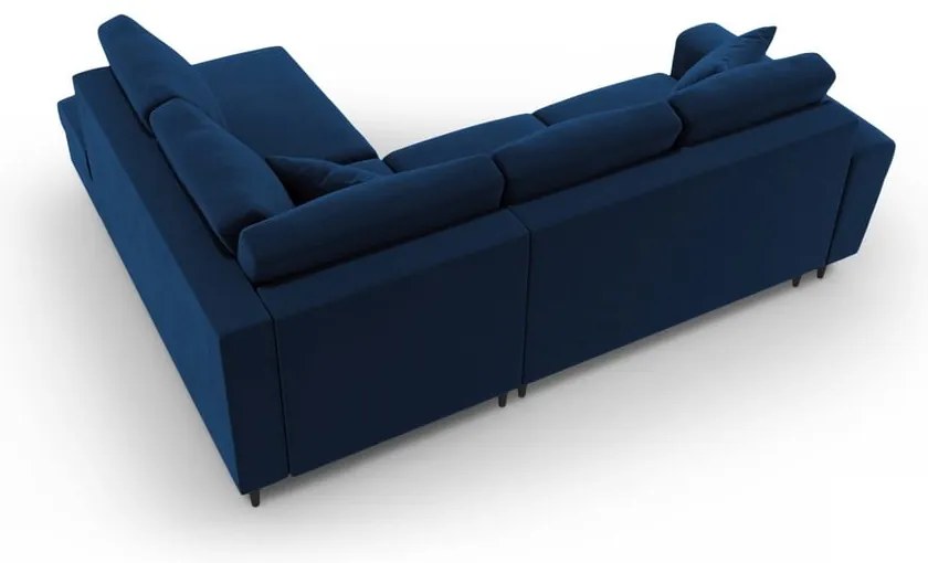 Modrá zamatová rozkladacia/s úložným priestorom rohová pohovka (pravý roh/do L) Kyoto – Cosmopolitan Design