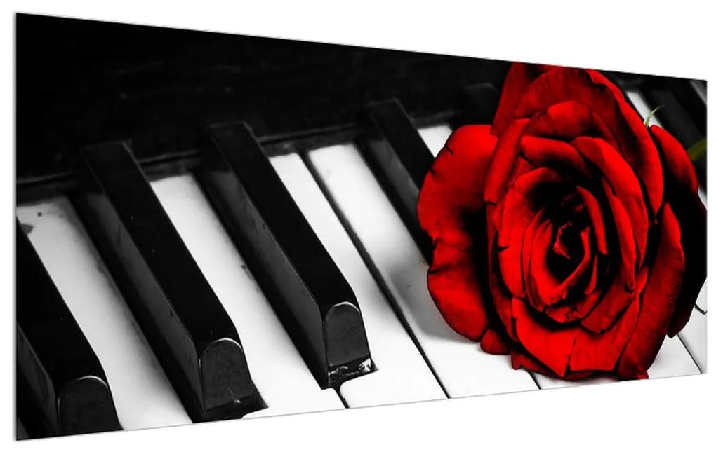 Obraz ruže a klavíru (120x50 cm)