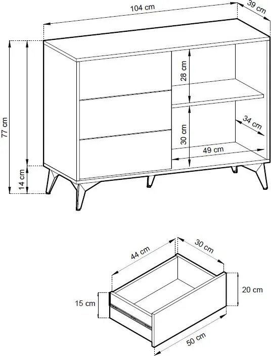 Úložná komoda so zásuvkami Diamond, čierna/dub
