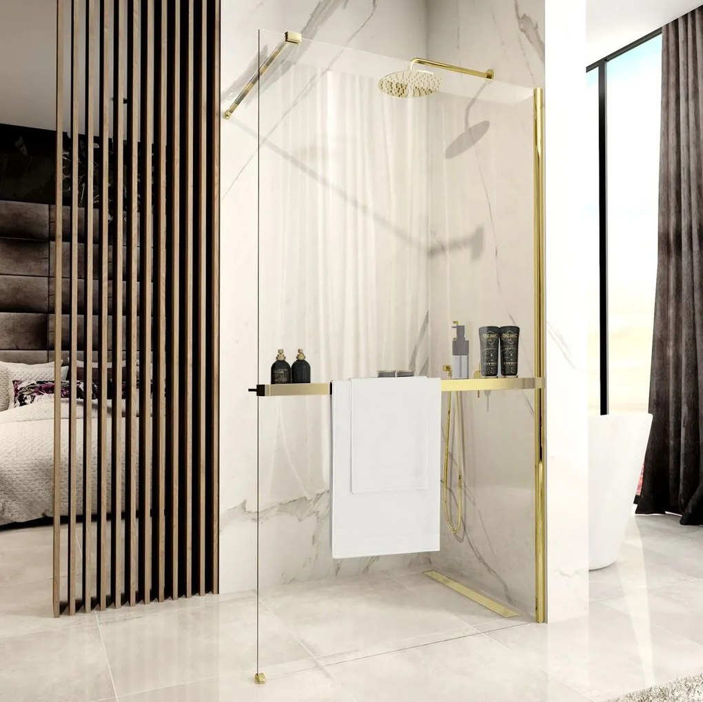 Rea Evo, závesná polica pre sprchové zásteny typu Walk-in max. šírka 120 cm, zlatá matná, REA-46000