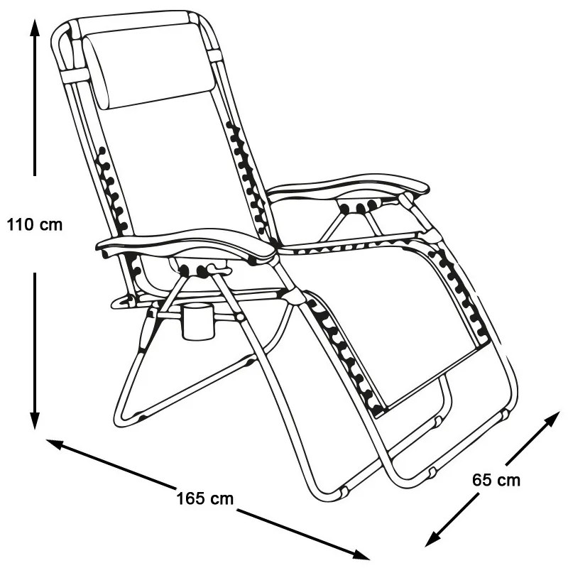 Záhradné ležadlo zero gravity s držiakom na pohár, 2 ks- hnedé