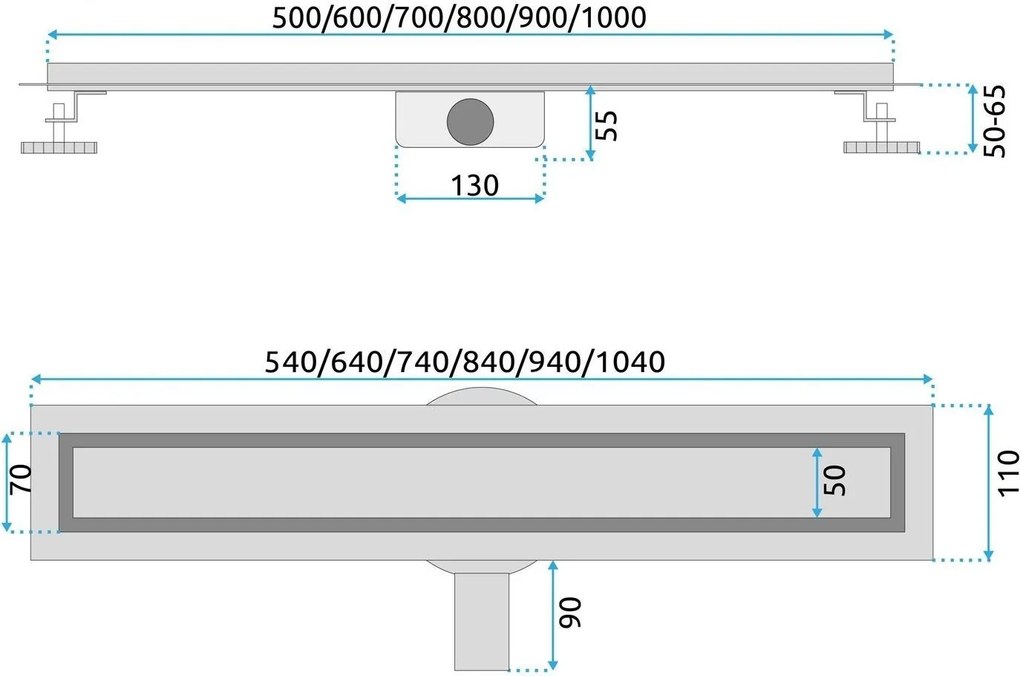 Lineární odtokový žlab Rea Neox Pro 90 cm stříbrný