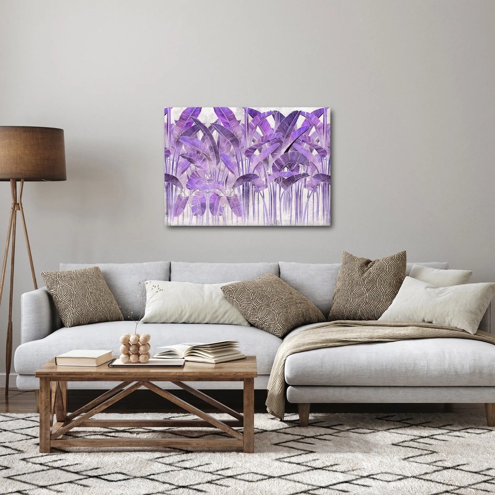 Obraz - Fialové listy v omietke (70x50 cm)