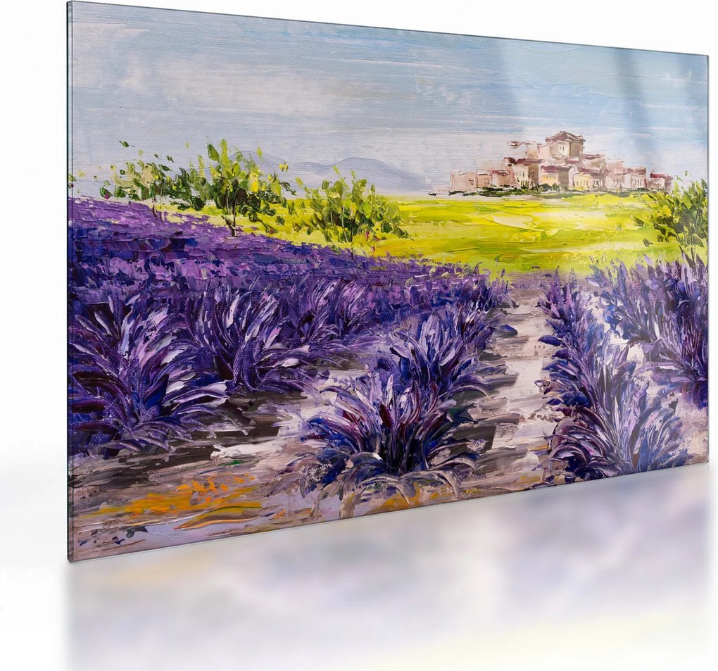 Sklenený obraz - Provance, Francúzsko, olejomaľba (70x50 cm)